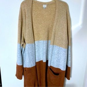 A New Day Womens Open Front Cardigan Sweater Size 2X Colorblock Pockets